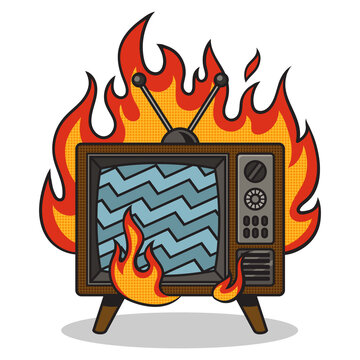 recommend clip art: burning tv pinup pop art retro PNG illustration. Comic book style imitation.