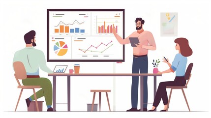 Fototapeta premium Company Creative Manager Holds Sales Meeting Presentation for Employees and Executives.