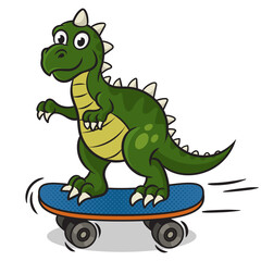 cartoon dinosaur riding skateboard pinup pop art retro PNG illustration. Comic book style imitation.