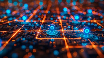 Digital GPS, neon map pin location.  Innovation navigation technology concept, network connection, information pointers