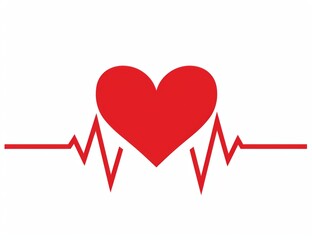 Simple vector logo of ECG line going through a heart, red on white background, minimalist design