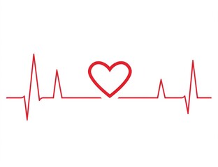 Simple vector logo of ECG line going through a heart, red on white background, minimalist design