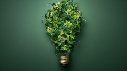 Green Lightbulb Made from Fresh Plants and Vines: Symbolizing Sustainable Technology