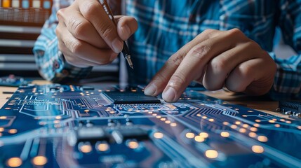 Electronic Print Circuit board PCB Design Engineers designing a PCB layout on advanced CAD software