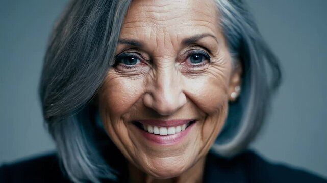 A confident and authentic greyhaired woman takes charge and leads her team to success.