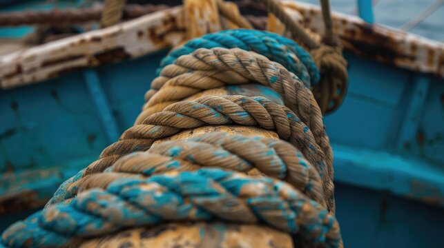 aged rope on a boat