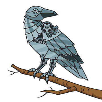recommend clip art: iron crow robot pinup pop art retro PNG illustration. Comic book style imitation.