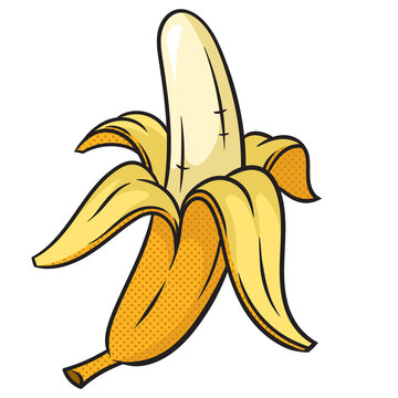 recommend clip art: Peeled banana fruit plant pinup pop art retro PNG illustration. Comic book style imitation.