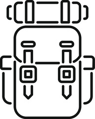 Simple black and white icon of a hiking backpack, perfect for representing outdoor activities