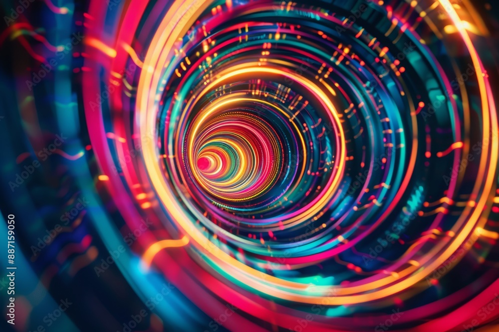 Poster a picture of a colorful shiny tunnel in the style of galaxy and stars and space vibes, abstract vort