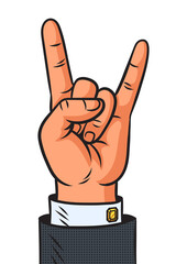 Sign hand rock and roll heavy metal pop art retro PNG illustration. Sign of horns hand gesture. Comic book style imitation.