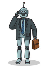 Robot businessman pop art retro PNG illustration. Comic book style imitation.