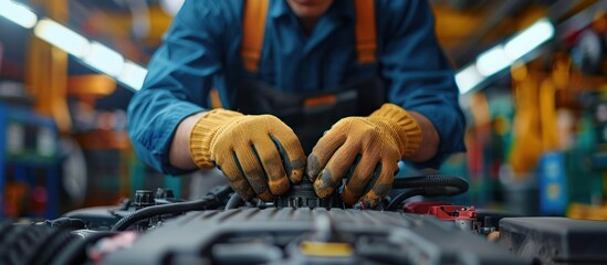 Mechanic Working on a Car Engine