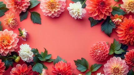 Obraz premium A high-resolution, sharp focus photograph showcasing a captivating arrangement of flowers against a salmon-colored surface, perfect for adding text.