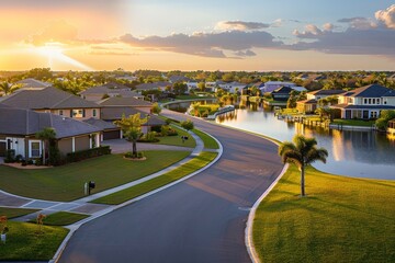 A Tranquil Sunset Over a Quiet Cul-de-Sac in North Port, Florida.