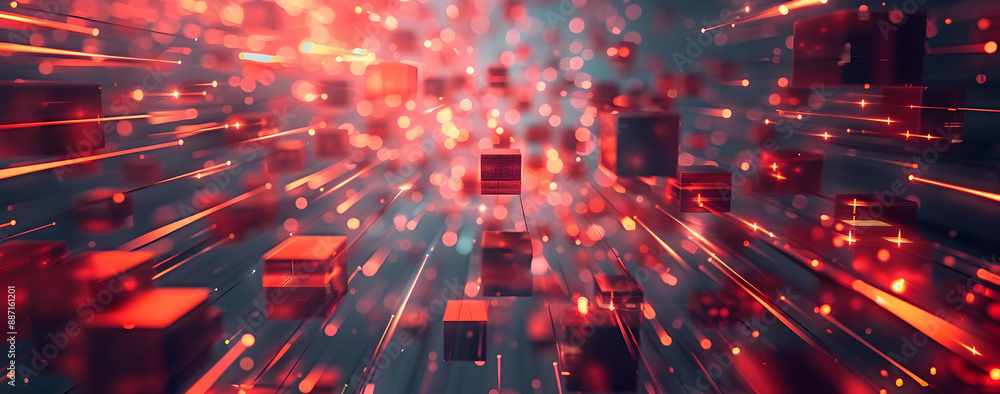 Poster abstract futuristic technology background with glowing digital cubes and particles. high-tech, innov