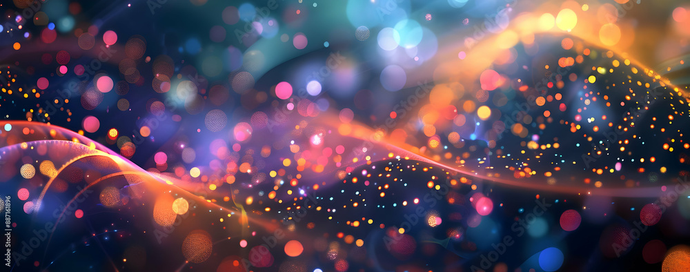 Poster colorful abstract background with vibrant bokeh and light patterns, creating a festive and dynamic v