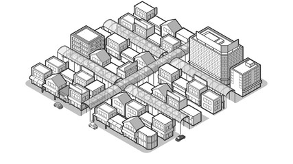 俯瞰から見た立体の商店街のベクターイラスト