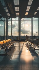 Airport Waiting Area With Luggages, Empty Seats And Blurred Background,Airport waiting area with empty seats