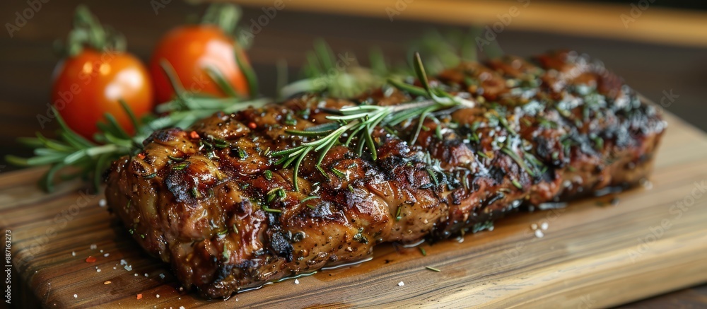 Canvas Prints Grilled Steak with Rosemary and Tomatoes