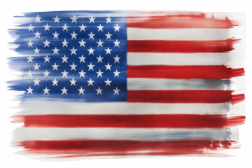 American flag painted with brush strokes on a transparent background