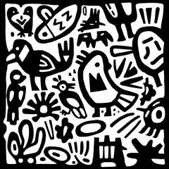 An minimalistic, zen-like, two tone illustration in the style of doodle art and pop art with thick strokes.