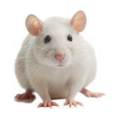 Cute white mouse with big ears on a transparent background