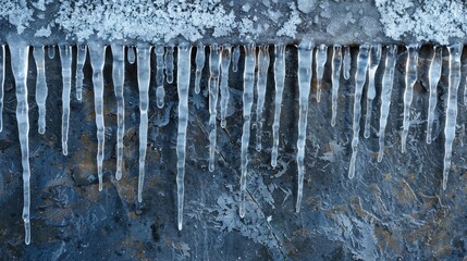 Background with icicles on metal surface