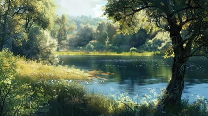 Fototapeta premium Bank of a pond on a sunny day
