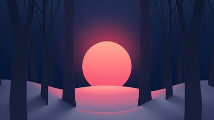 A misty forest at twilight with a mysterious glowing portal at the center, emanating an uncanny allure that draws the viewer in, flat design illustration