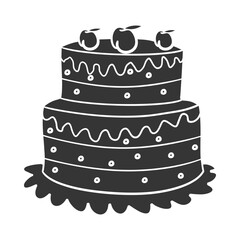 Cake Cherry Icon Silhouette Illustration. Vector Graphic Pictogram Symbol Clip Art. Doodle Sketch Black Sign.