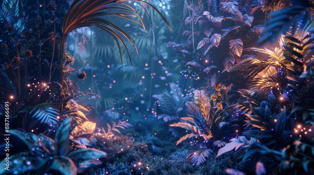 Leinwandbilder a lush, tropical forest glows with an ethereal light, creating a magical and dreamlike atmosphere. t