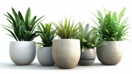 Obraz premium Assorted Potted Plants on White Background