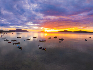 Nature beautiful Light Sunset or sunrise over sea,Colorful clouds dramatic sky scenery, Amazing clouds and waves in sunrise beginning sky background