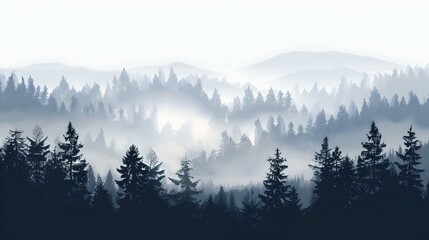 Realistic forest silhouette panorama view