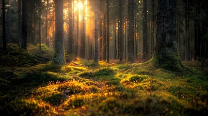 Obraz premium Boreal forest floor with mossy ground