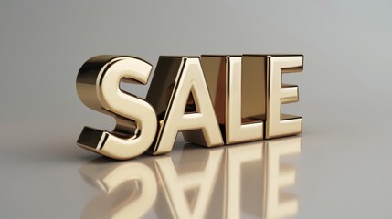 A of the word sale in shiny gold letters against a white background