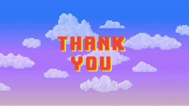 8 bit graphic animation thank you text with sky, cloud pixel picture background. 4k video animated - Powered by Adobe
