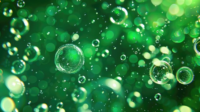 Background of bubbles and green water