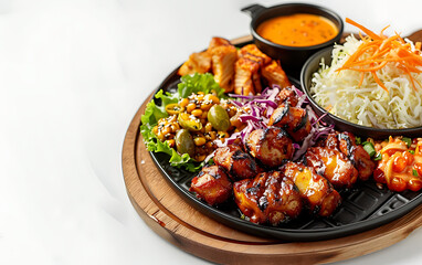 Fototapeta premium Board and plate of tasty Kafuli with on white background.