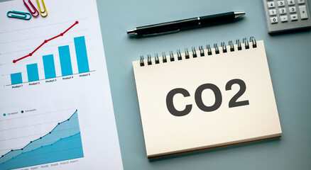 There is notebook with the word CO2. It is as an eye-catching image.