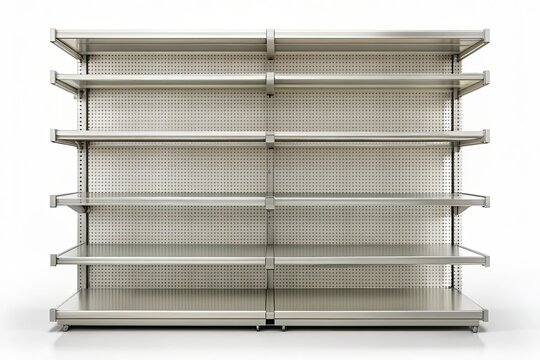 Empty supermarket shelf facing the viewer, Empty store shelf, clean display, Supermarket, empty, isolate on transparent png..