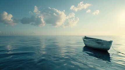 A solitary boat on the vast ocean