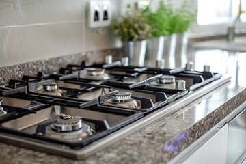 Built in stove on a kithcen counter 