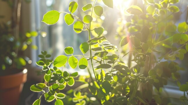 Alternative Medicine Plant Young Moringa Leaves in Natural Light