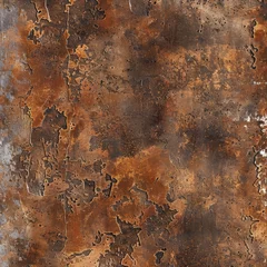 A close up of a rusty metal surface weathered and dirty in brown and red color. © MeSSrro