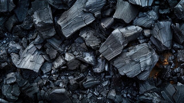 Appearance of dark coal and newly charred ashes