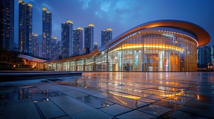 Fototapeta premium A large glass building with a large glass dome. Generate AI image