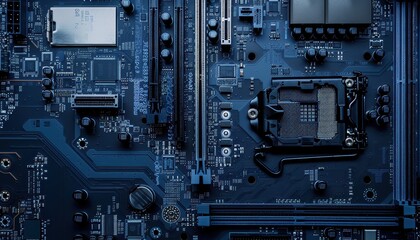 Fototapeta premium Blue Motherboard Circuit Board Technology Background.