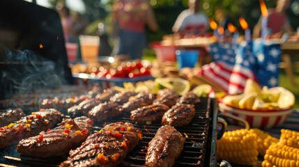 Close-up of grilled meat on a grill with smoke and flames.